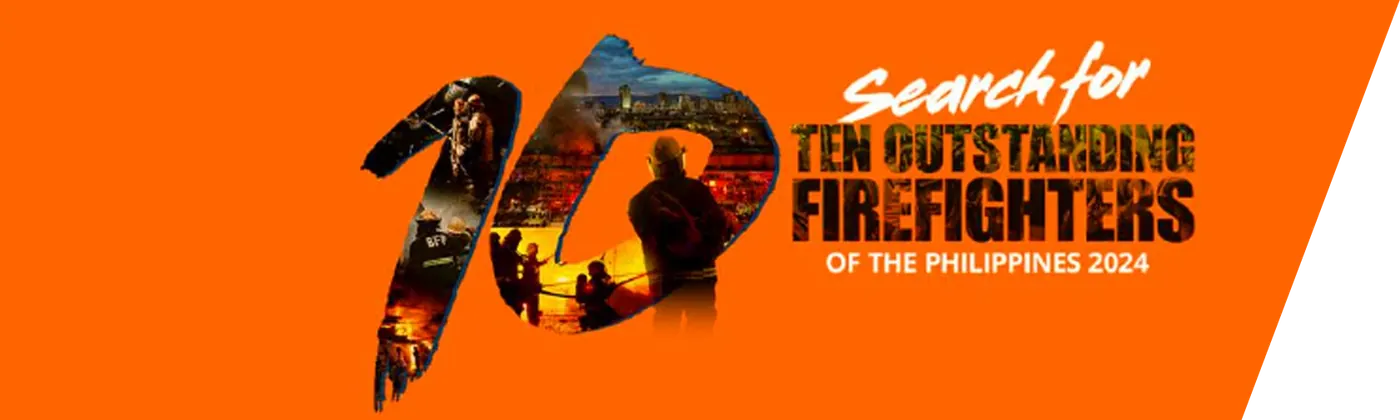 The 2024 search banner: a 10 filled with firefighting photos on orange